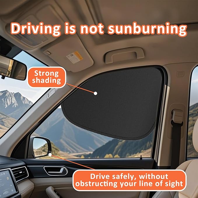 Electrostatic Adsorption Car Window Shades, 4-Pack Privacy Curtains, Sun Shades for Baby, 100% Light Blocking Sun Curtains for Car, Camping, Napping, Sleeping, Breastfeeding, Cloth Changing