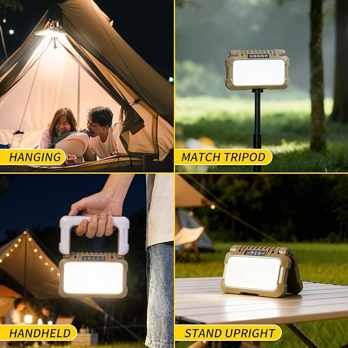 1500LM Folding Portable LED Camping Lantern, Rechargeable Camping Light,USB-C Work Light,5 Modes 3 Light Sources,1/4" Screw Adapter Tent Lights,Floodlight for Hiking,Power Outages,Garage,Job Lighting