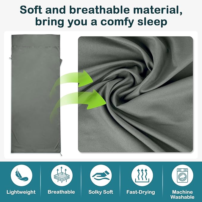 Sleeping Bag Liner,14oz Ultralight Sefl Tan Sleep Sack with 2 Way Zipper, Expose Feet Separately, Adult Sleep Sack & Travel Sheets for Camping, Hiking, Traveling Backpacking,Hotel