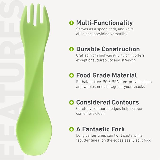 humangear GoBites Uno 3-Pack | Travel & Camping Utensils | Portable & Convertible Dining Ware | Multi-Functional Spork | Blue/Gray/Green, Uno 3-Pack