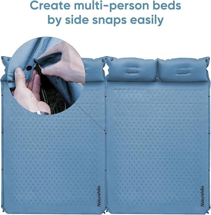Naturehike Camping Sleeping Pad, Ultralight Camping Mat 2 Person with Pillow, Fast Inflating, Memory Foam Sleeping Pad for Hiking, RV Camping, Blue