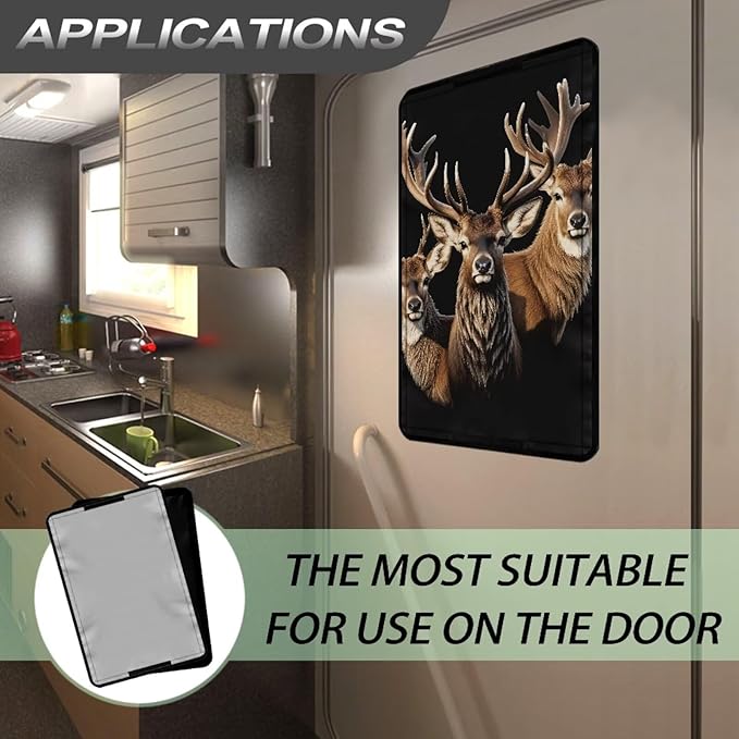 Deer RV Door Window Shade Cover Blackout RV Door Window Shades Camper Sunshade Privacy Window Cover Travel Trailer Motorhome Sun Shade Accessories