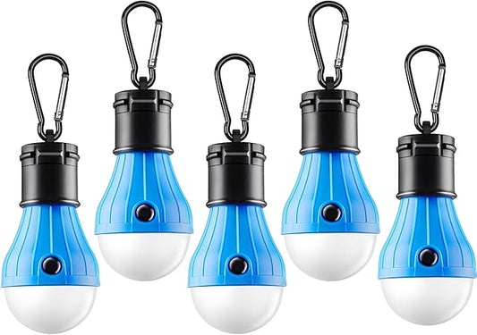 FLY2SKY Tent Lamp Portable LED Tent Lights Blue 5 Packs Hook Hurricane Emergency Lights LED Camping Lights Bulb Camping Tent Lanterns Camping Equipment for Camping Hiking Backpacking Fishing Outage