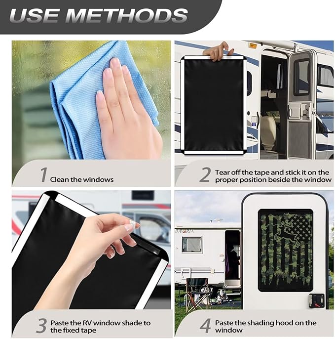 American Flag Deer RV Door Sun Shade Cover with UV Protection and Privacy Features, RV Door Window Cover Accessories Fits for Most Rv Interior Door Window