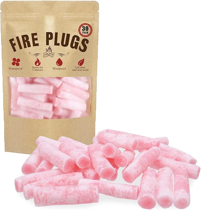 30 Pack Waterproof Fire Starters with 5+ Minute Burn for Camping, Emergency, Fire Pits, Grills,Non-Toxic