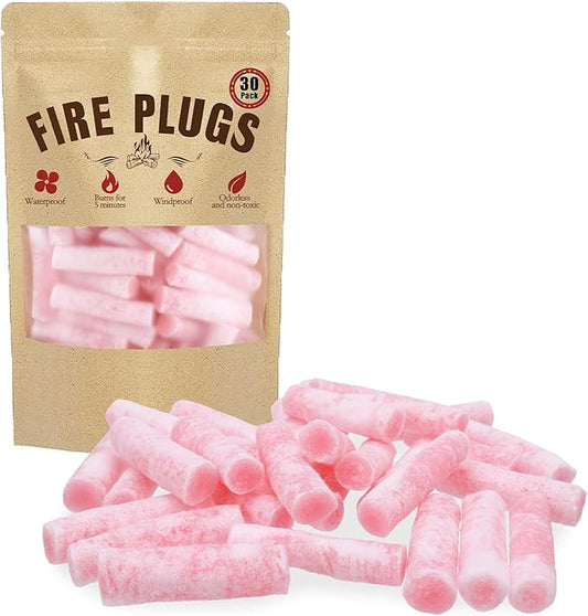 30 Pack Waterproof Fire Starters with 5+ Minute Burn for Camping, Emergency, Fire Pits, Grills,Non-Toxic