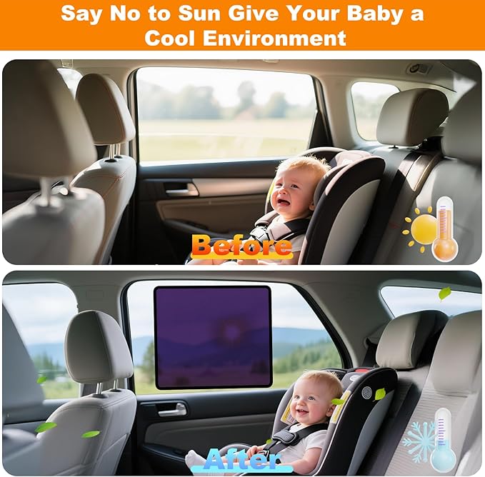 Car Window Shades – Static Cling Sun Shade for Front & Rear Side Windows – 2 Sizes (15.75" x 13.78" & 20.87" x 13.78") – Car Privacy Window Covers with Glare Blocker – No Tools Needed