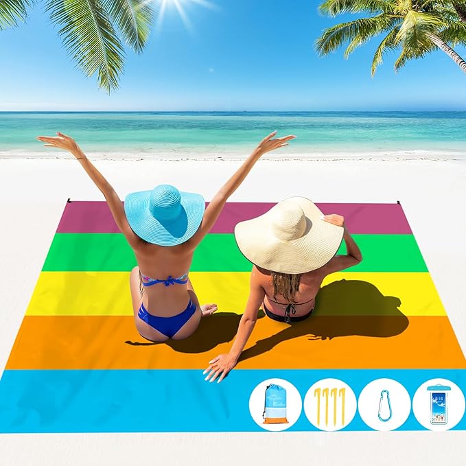 Famstar Beach Blanket Oversized Extra Large 10'X 9',Waterproof Sandproof Beach Blanket 2-8 Adults Lightweight Durable for Travel Camping Hiking Picnic