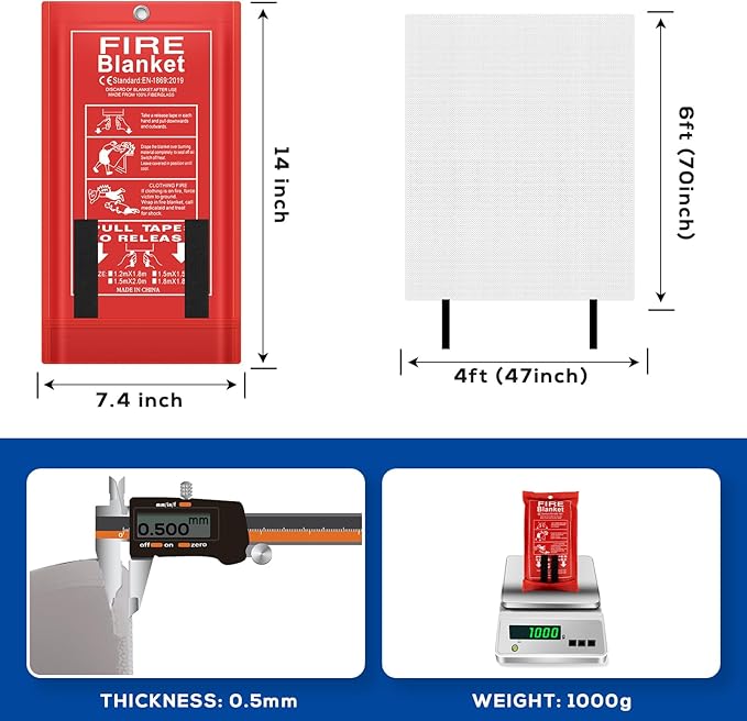 FLASLD Fire Blanket for Home and Kitchen, 47"x70" Fiberglass Fire Blankets Emergency for People, Flame Retardant Protection and Heat Insulation 4 ft x 6 ft