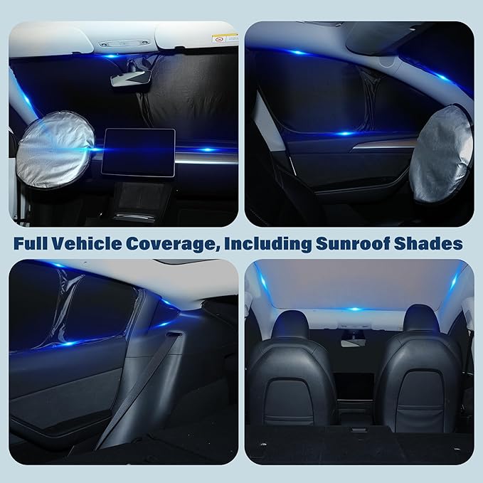 10PCS Sunshade Roof & Full Windshield Side Window for 2025-2026 Tesla Model Y Juniper, Heat Insulation Foldable Sun Shade Cover Camping Privacy Accessories with Storage Bag