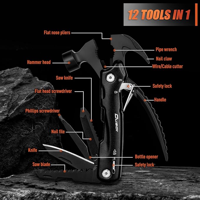 Gifts for Men 12 in 1 Hammer Multitool, Father' s Day Gifts from Daughter, Hunting Anniversary Birthday Gifts for Men Who Wants Nothing, Camping Essentials Survival Gear, Cool Gadgets for Husband