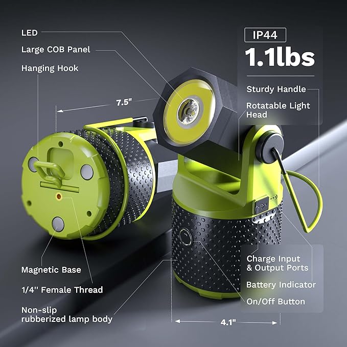 CLAKAP LED Camping Lantern, 3000Lumens Rechargeable 180°Rotatable Flashlight Lantern, Portable Camping Light with 4000mAh Phone Charger, IPX4 Waterproof Lanterns for Power Outages Hurricane