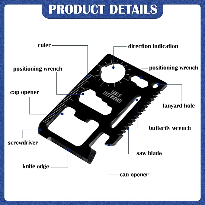 WILLBOND 24 Sets 11 in 1 Credit Card Multitool Fathers Day Christmas Men Gift Multipurpose Tactical Wallet Tool Christmas Bottle Opener for Men Birthday Dad(Black)