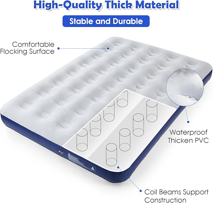 Full Size Camping Air Mattress Leak Proof Travel Bed Sleeping Pad Portable Air Bed for Home Camping SUV Truck RV Tent (Double Size)