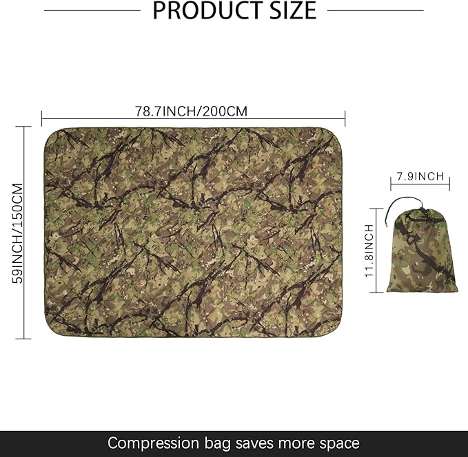 LOOGU Camo Blanket Waterproof Insulation Poncho Liner for Outdoor Camping, Hiking, Hunting, Survival, Backpacking, Picnicking