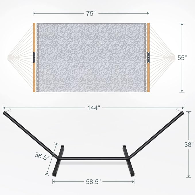 Homgava Two Person Hammock with Stand for Outside Heavy Duty, Outdoor Patio Hammock with Portable Steel Stand, Large Double Hammocks with Quick Dry Textilene Fabric,480lbs Capacity.(Grey White)
