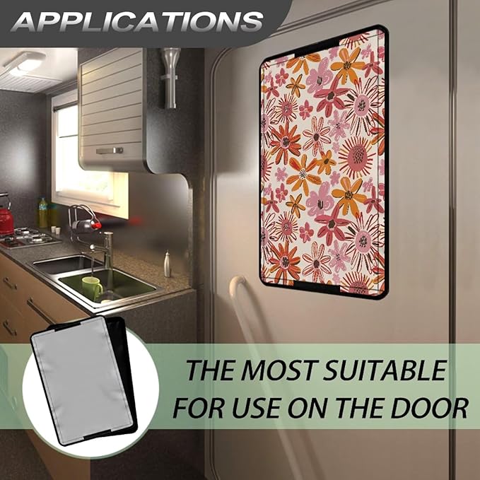 RV Door Window Shade Cover - Flowers RV Blackout Window Cover with UV Protection and Privacy Features, Camper Trailer Sun Shade Accessories for Women Men