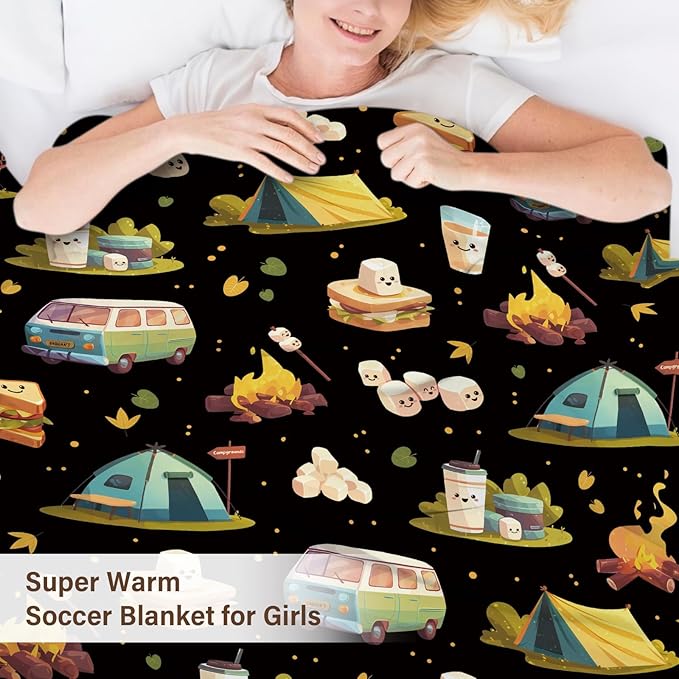 Marshmallow Blanket, Camping Blanket, Gifts for Camping Lovers, Cute S'Mores Blanket, Christmas Camping Gifts for Couples, 50" X 60" Marshmallow Cookie Blankets Birthday Christmas