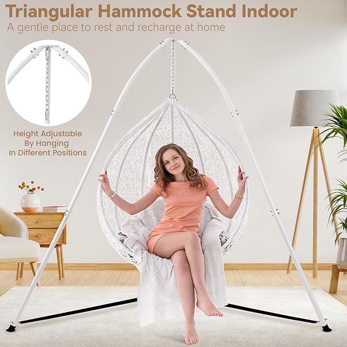 Hammock Chair Stand for Multi-Use, Heavy-Duty Sensory Swing Stand for Indoor & Outdoor, with Height Adjustable Triangular Design, 330 lbs Capacity, Easy Assembly, Stand Only - White