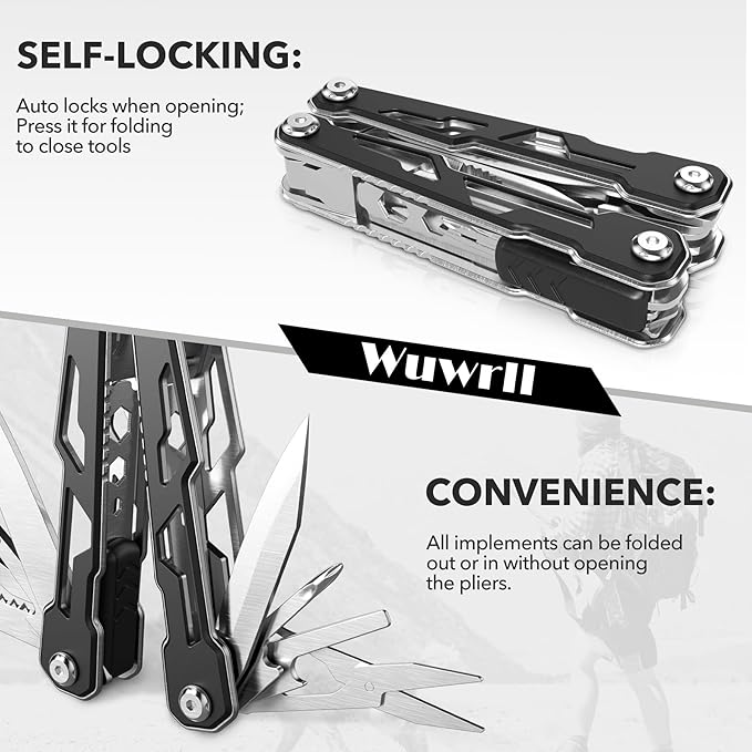 Wuwrll Multitool with Safety Locking,16-in-1 Multi Tool Stainless Steel Pocket Knife Set with Pliers, Upgrade Camping Tool Gifts for Men,for Survival, Camping, Hiking, Outdoor 1 Pcs