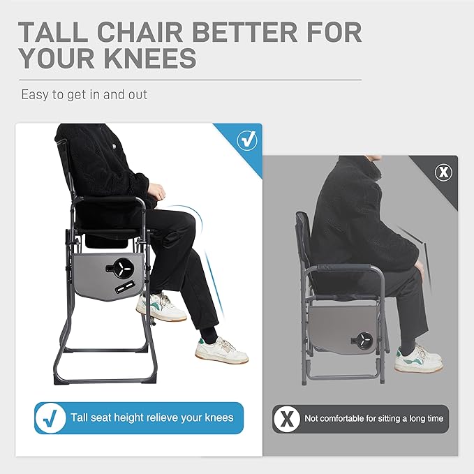 EVER ADVANCED 2 Piece Portable 30.7" Seat Height Tall Folding Camping Chair Directors Chair High with Side Table for Makeup Artist, Sports Event, Craft Show, Supports 350LBS