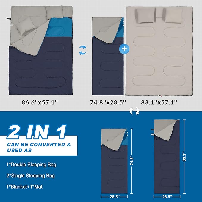 Elevon Sleeping Bag for Adults Teens Kids Cold Warm Weather, Portable Waterproof & Lightweight, Compact with Compression Sack, for 3-4 Seasons Camping, Backpacking, Hiking, Travel, Indoors Outdoors