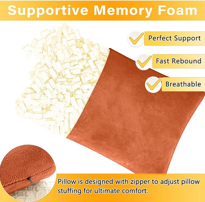1 MIDDLE ONE 2 Pack Small Pillow, Memory Foam Mini Pillow 11 X 7 Inches for Travel, Sleeping, Nap and Neck, Knee, Lumbar Support, Tiny Cushion for Pet, Dogs (Orange)