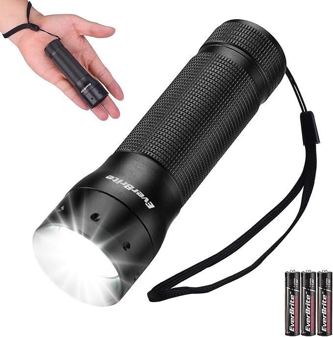 EverBrite Mini Flashlight, Zoomable LED Flash Light, 3 Modes, 3AAA Batteries Included, Handheld Small Flashlight for Camping, Emergency, Home – Black, Christmas Gifts