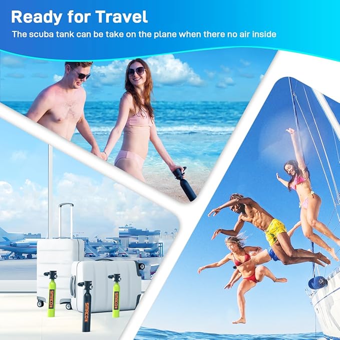 SMACO 0.5L Mini Scuba Tank Portable Diving Tank Reusable Lightweight Diving Cylinde Compact Emergency Pony Bottle for Snorkeling, Freediving, Air Backup Lung Air Tank S300