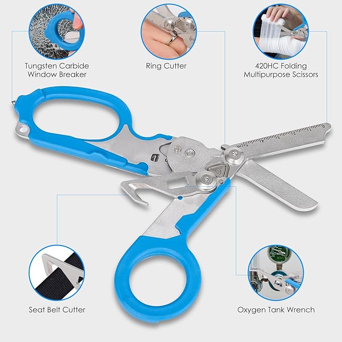6 in 1 trauma shears, Folding Retractable Emergency Shears, Outdoor Camping Tools, Seat Belt Cutter, Oxygen Cylinder Wrench, Survival Shear, Medical Tactical (Oranger+Black)