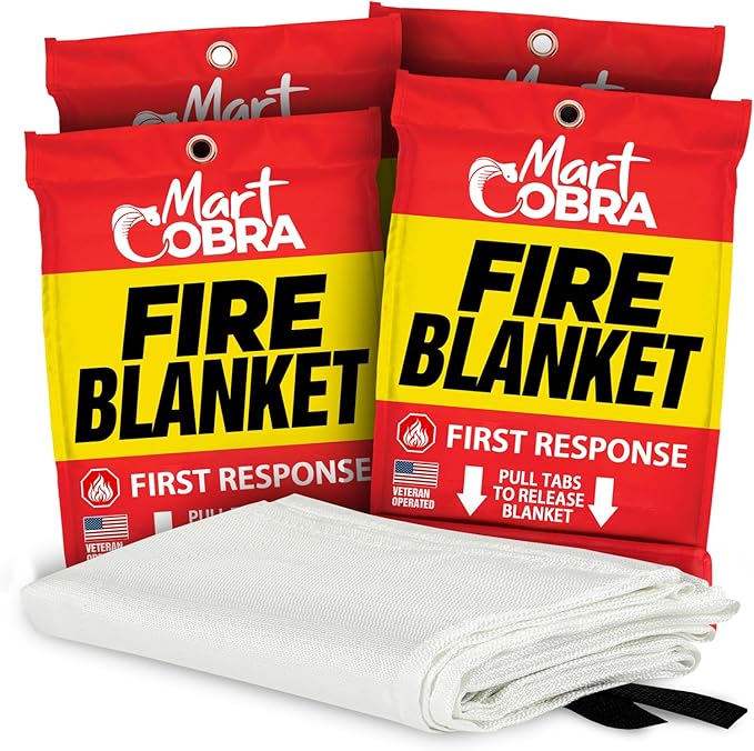 Mart Cobra Emergency Fire Blanket for Home and Kitchen - 4 Pack - Fire Blankets Emergency for Home Safety 40” x 40” - Suppression Shield Retardant Extinguisher Fiberglass Welding Fireproof Cloth Towel