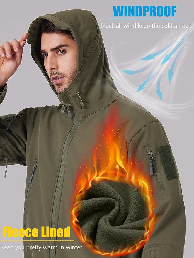 ReFire Gear Men's Army Special Ops Military Tactical Jacket Softshell Fleece Hooded Outdoor Coat