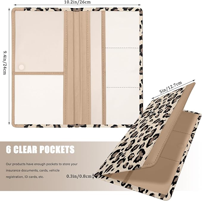Car Registration and Insurance Holder, with Magnetic Closure for License, Cards and Documents, All Vehicle Needs and Car Accessories (Leopard-Yellow)