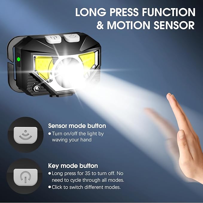 LHKNL Headlamp Flashlight,6-Pack Lumen Ultra Bright LED Rechargeable Headlight with White Red Light,Waterproof Motion Sensor Head Lamp,8 Mode for Outdoor Camping Running Cycling Fishing
