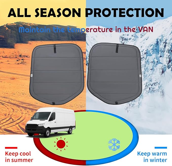 Magnetic Insulated Rear Door Window Covers (Pair) for 2019-2026 Mercedes-Benz Sprinter VS30 Vans (Fits Bare Metal Window Frames), Blackout Privacy Sun Shades for Stealth Camping – Dark Gray
