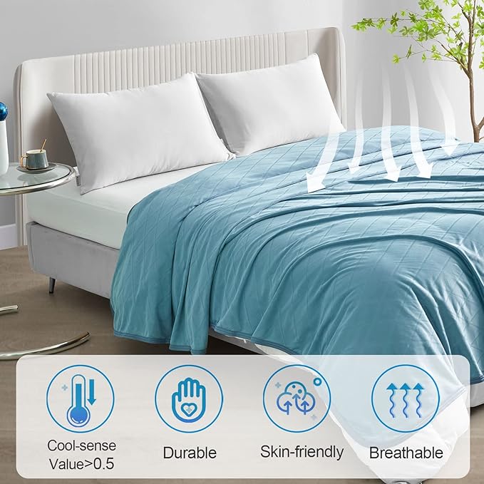 Ailemei Direct 【Upgraded Fabric Cooling Blanket for Hot Sleepers, Queen Size Lightweight Breathable Summer Bed Blankets, Q-Max >0.5 Jade Fiber,Keep Body Cool Hot Flashes Night Sweats, 90"x90"