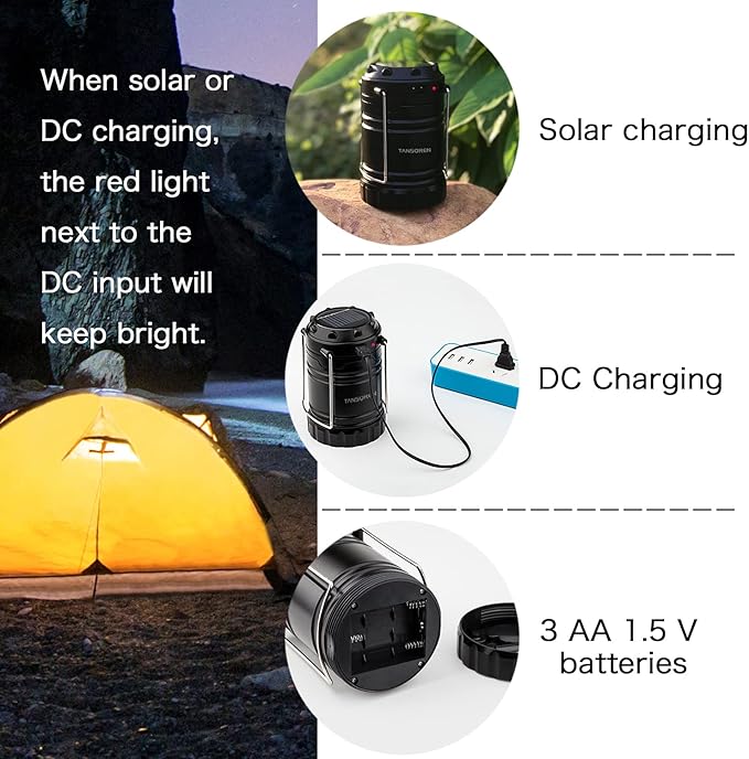 4 Pack Solar USB Rechargeable 3 AA Power Brightest COB LED Camping Lantern, Waterproof Collapsible Emergency LED Light