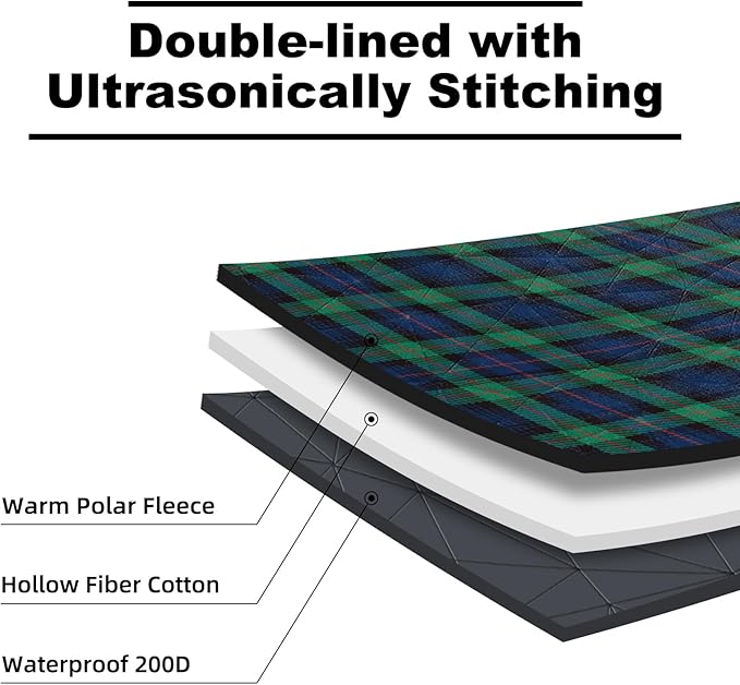 Large Outdoor Waterproof Blanket Extra Thick Fleece Stadium Blanket for Camping, Car, Pet, Picnics - Windproof, Wearable, Machine Washable 80" x 58" (Green Check)