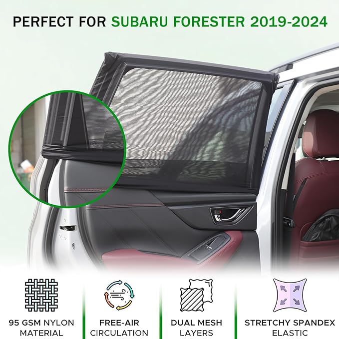 100% Protection from Bugs Compatible with Subaru Forester 2013-2024 Shade Breathable Mesh Car Curtains Door/Window Net Car Window Screens for Camping-2PCS