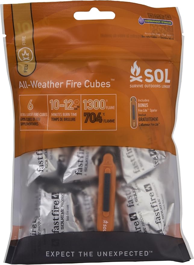 S.O.L. Survive Outdoors Longer All-Weather Fire Cubes Fire Starters (6-count) and Striker