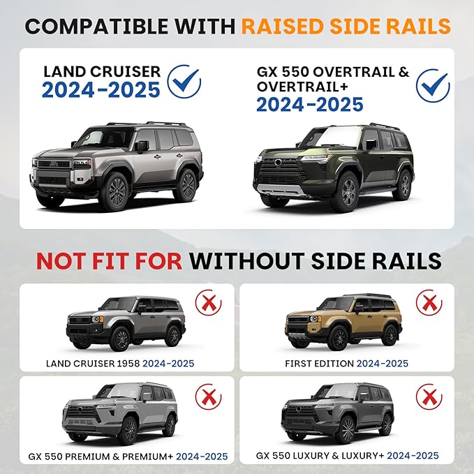 300LBS Roof Rack Cross Bars Compatible with 2024 2025 2026 Toyota Land Cruiser J250 Prado & Lexus GX550 Aluminum Black Matte with Anti-Theft Locks Rail Luggage Carrier