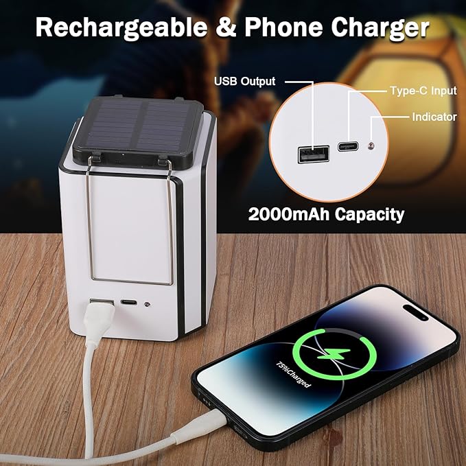 Solar LED Rechargeable Emergency Camping Lantern,White Solar Rechargeable,Rechargeable Type C,Emergency Lights Hand-Crank Power Generation,Phone Power Supply Function,flashlights