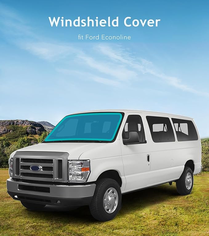 Extra-Thick Windshield Cover for Ford Econoline, Insulated Blackout Foldable Windshield Sunshade, Height 34.5", AllSeasonGuard Pro