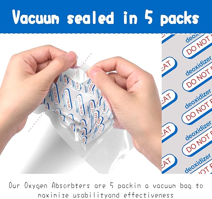 500cc Oxygen Absorbers for Food Storage - 100 Count (20x Packs of 5) - for Long Term Food Storage & Survival, Mylar Bags, Canning, Harvest Right Freeze Dryer, Dehydrated, and Preserved Foods