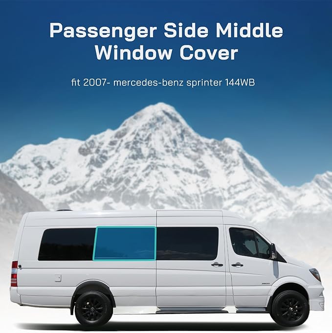Passenger Middle Window Cover for Mercedes-Benz Sprinter 170WB, 2007-2026, Magnetic Insulated Blackout Sunshade, XPE Foam Core, AllSeasonGuard