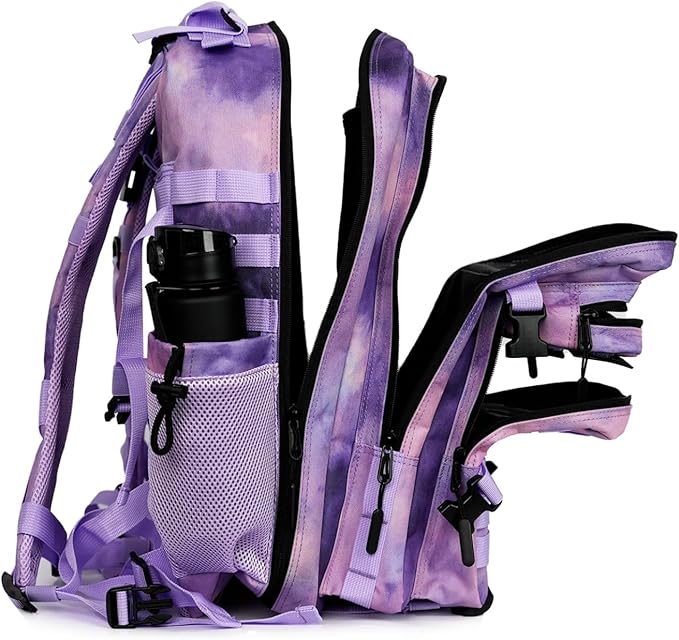 45L Military Tactical Backpack for Men & Women Bug Out Bag Assault pack Molle Daypack Hiking Trekking Rucksack (2.0 side pockets (cloud purple))