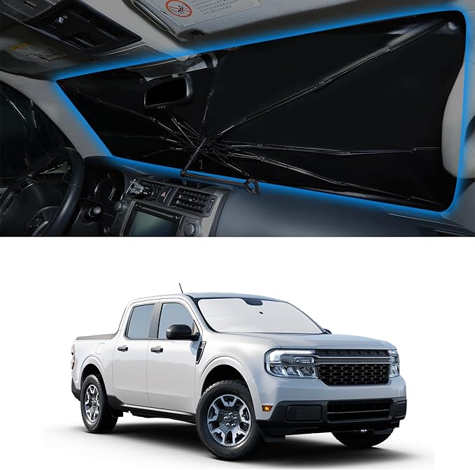 Windshield Sun Shade Umbrella Compatible with 2022 2023 2024 2025 2026 Ford Maverick Hybrid XL XLT Lariat Truck Accessories Protect Car from Sun Rays & Heat Damage