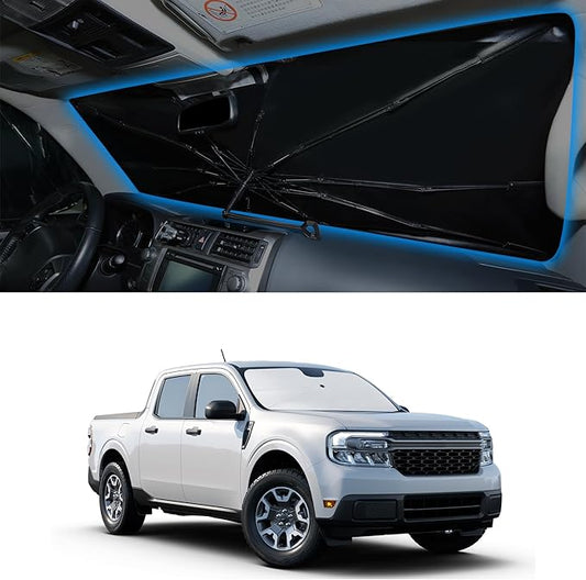 Windshield Sun Shade Umbrella Compatible with 2022 2023 2024 2025 2026 Ford Maverick Hybrid XL XLT Lariat Truck Accessories Protect Car from Sun Rays & Heat Damage