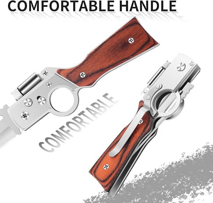 AK47 Style Tactical Folding Knife 6-Pack – Bulk Set with LED Light, Wood Handle, Laser Engraving Ready, Best Man Gifts, Outdoor Camping Hiking Gear for Groups (6)