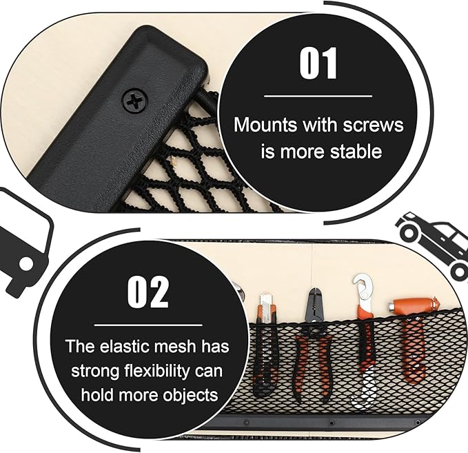Frienda 2 Pcs Car Storage Net Bag, ABS Plastic Framed Mesh Net Holder, Phone & Cargo Organizer with Screws for Auto, Rv, Boat, Truck Pocket Storage (32 x 8 Inch)